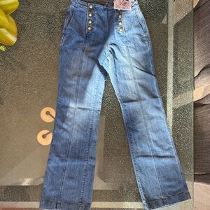 MICHAEL Michael Kors Denim Wide Leg Jeans with Gold Buttons